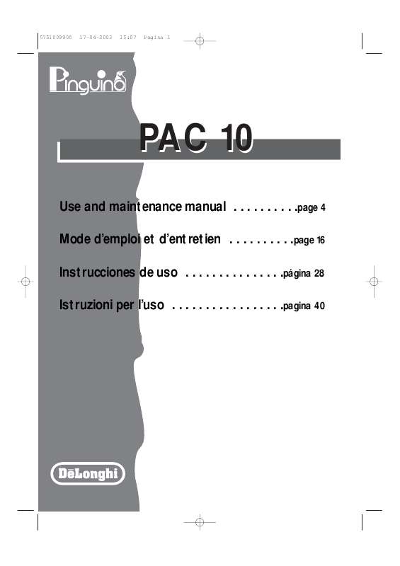 Delonghi pac an125hpec instruction manual pdf
